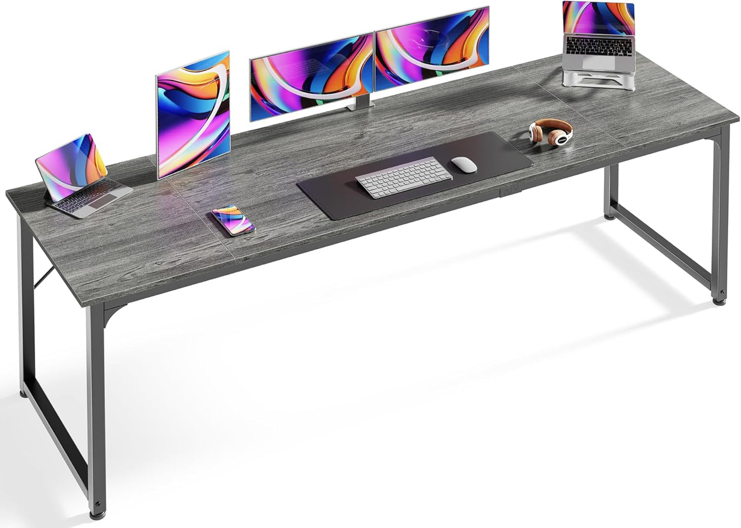 Huuger Computer Desk, 70 Inch Office Desk, Gaming Desk with Storage, Writing Desk Work Desk for Home Office, Study, Long Simple Desk, Large Legroom, Metal Frame, Rustic Brown and Black