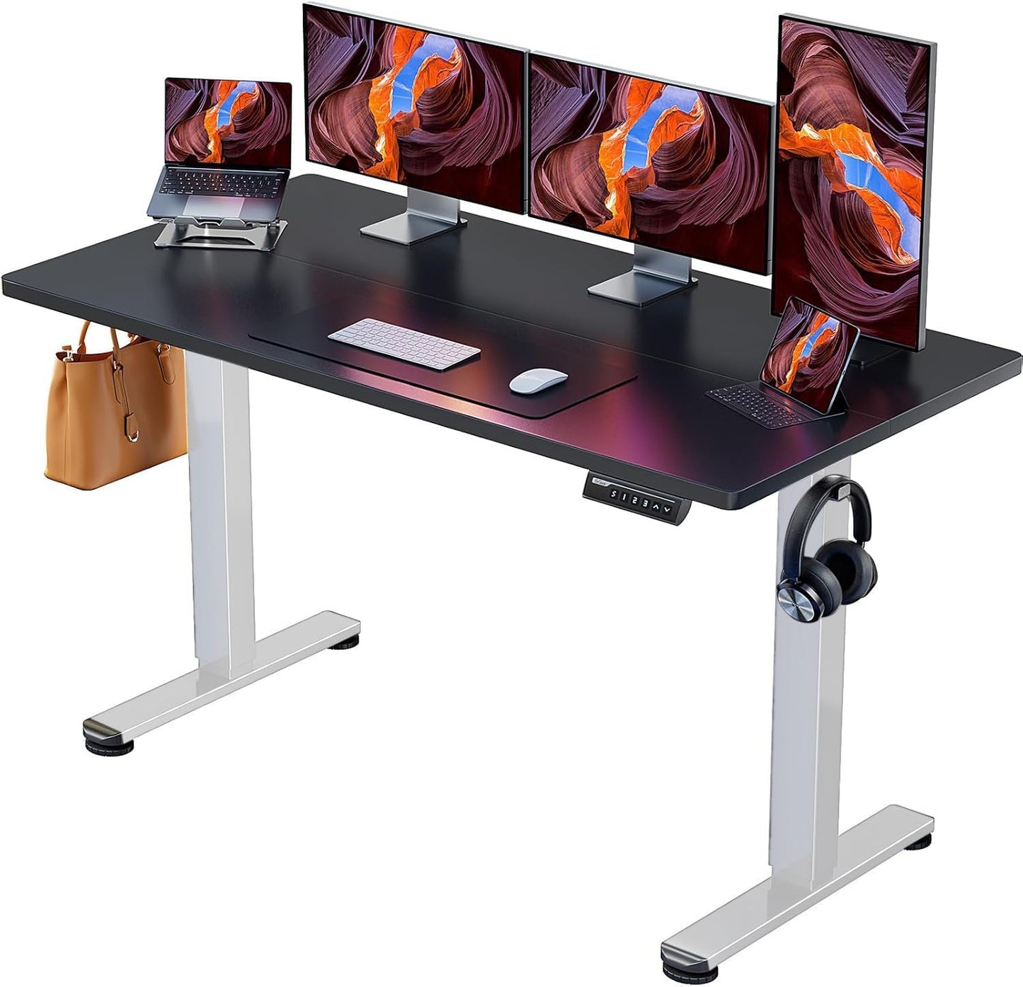 Height Adjustable Electric Standing Desk, Sit Stand up Desk, Memory Computer Home Office Desk with Two-Piece Desktop (Black, 48 * 24 Inch)
