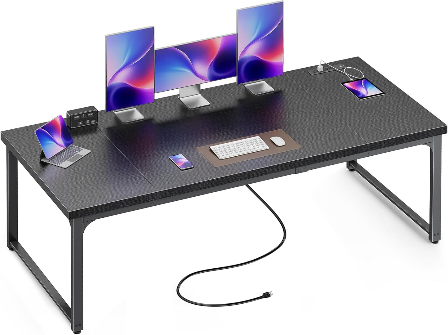Huuger 63 x 24 inch Desk with Power Outlets & USB-C, Deeper & Thicker Desktop, Robust Metal Tubes, Computer Desk, Heavy Duty Office Desk, Work Gaming Desk, for Home Office, Black