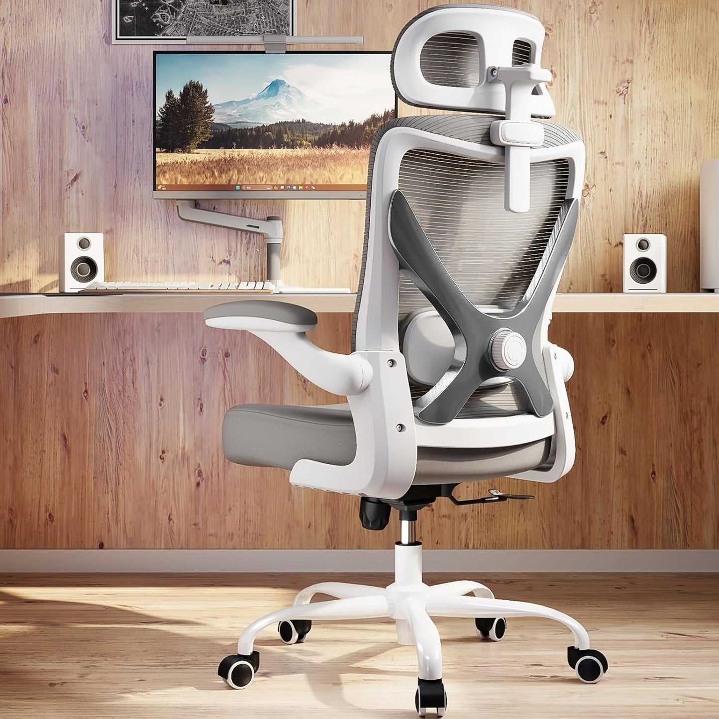 Ergonomic Office Chair - Computer Desk Chairs Comfy, Mesh High-Back Gaming Chair with Adjustable Lumbar Support, Executive Task Chair for Adults, Comfortable for Long Hours (Grey Silver)