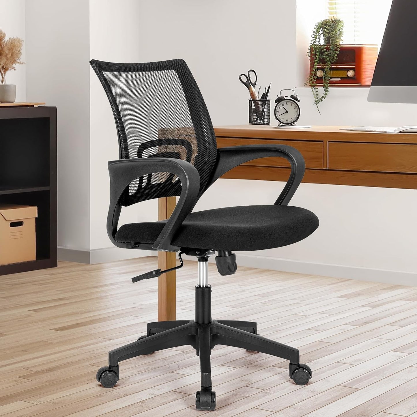 Office Chair with Ergonomic Mid Back Cushion Lumbar Support Adjustable Swivel Rolling Computer Gaming Desk Chair Comfy Mesh Seat Wheels Home Executive Use (1, All Black)