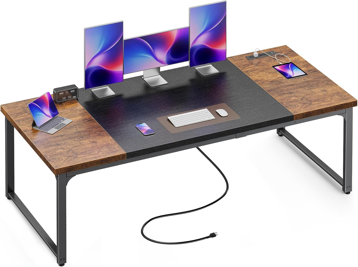 Huuger 63 x 24 inch Desk with Power Outlets & USB-C, Deeper & Thicker Desktop, Robust Metal Tubes, Computer Desk, Heavy Duty Office Desk, Work Gaming Desk, for Home Office, Black
