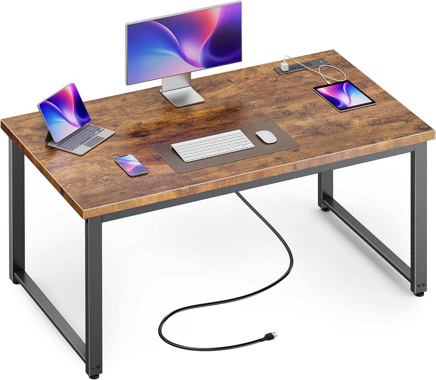 Huuger 63 x 24 inch Desk with Power Outlets & USB-C, Deeper & Thicker Desktop, Robust Metal Tubes, Computer Desk, Heavy Duty Office Desk, Work Gaming Desk, for Home Office, Black