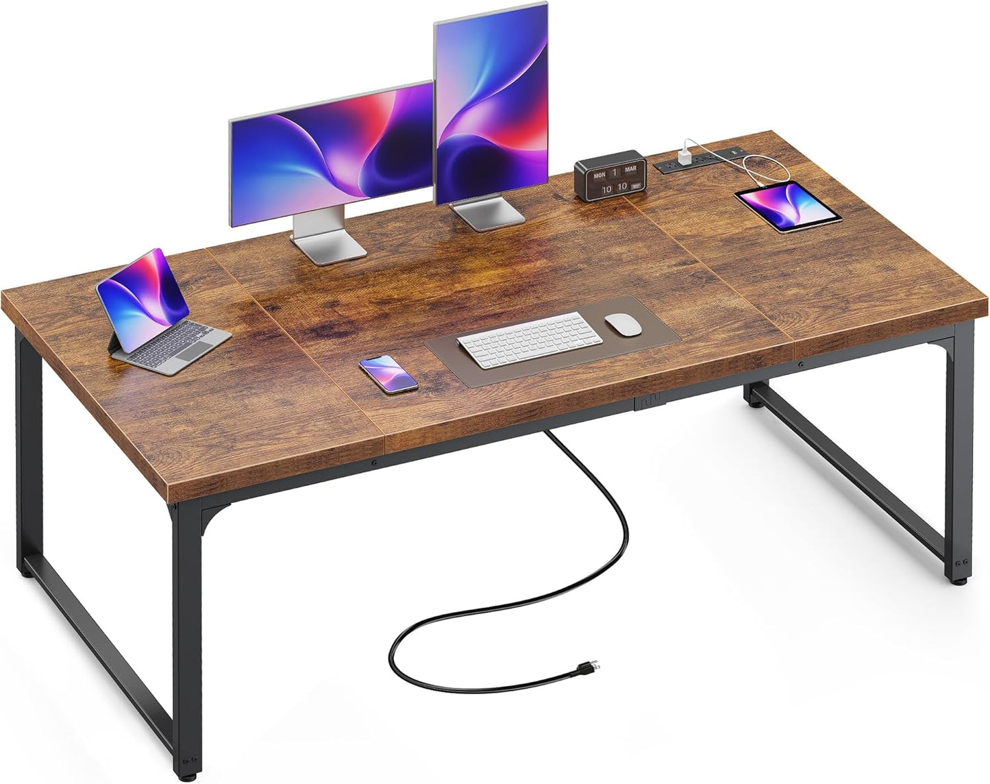 Huuger 63 x 24 inch Desk with Power Outlets & USB-C, Deeper & Thicker Desktop, Robust Metal Tubes, Computer Desk, Heavy Duty Office Desk, Work Gaming Desk, for Home Office, Black