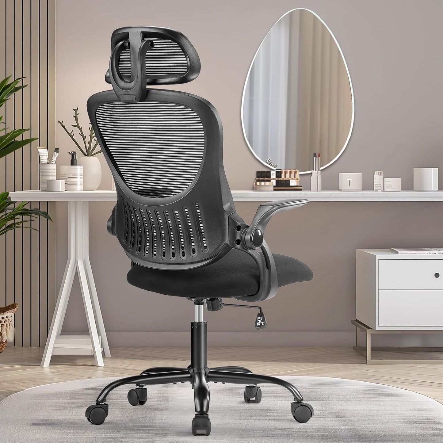SMUG Office Computer Desk Chair, Ergonomic Mid-Back Mesh Rolling Work Swivel Task Chairs with Wheels, Comfortable Lumbar Support, Comfy Arms for Home, Bedroom, Study, Dorm, Student, Adults