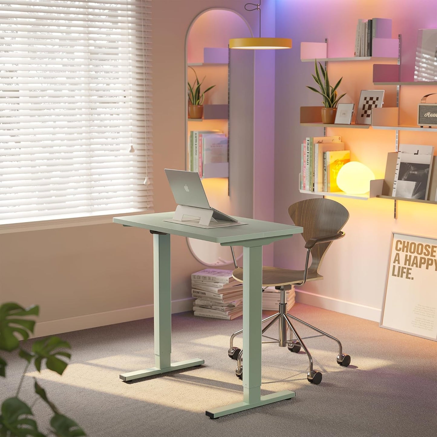 HUANUO 32" Small Electric Standing Desk Adjustable Height, 4 Memory Height Settings, Sit Stand Up Desk for Home Office & Computer Workstation, White and Gold Frame