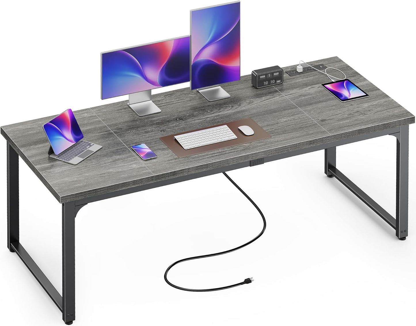 Huuger 63 x 24 inch Desk with Power Outlets & USB-C, Deeper & Thicker Desktop, Robust Metal Tubes, Computer Desk, Heavy Duty Office Desk, Work Gaming Desk, for Home Office, Black
