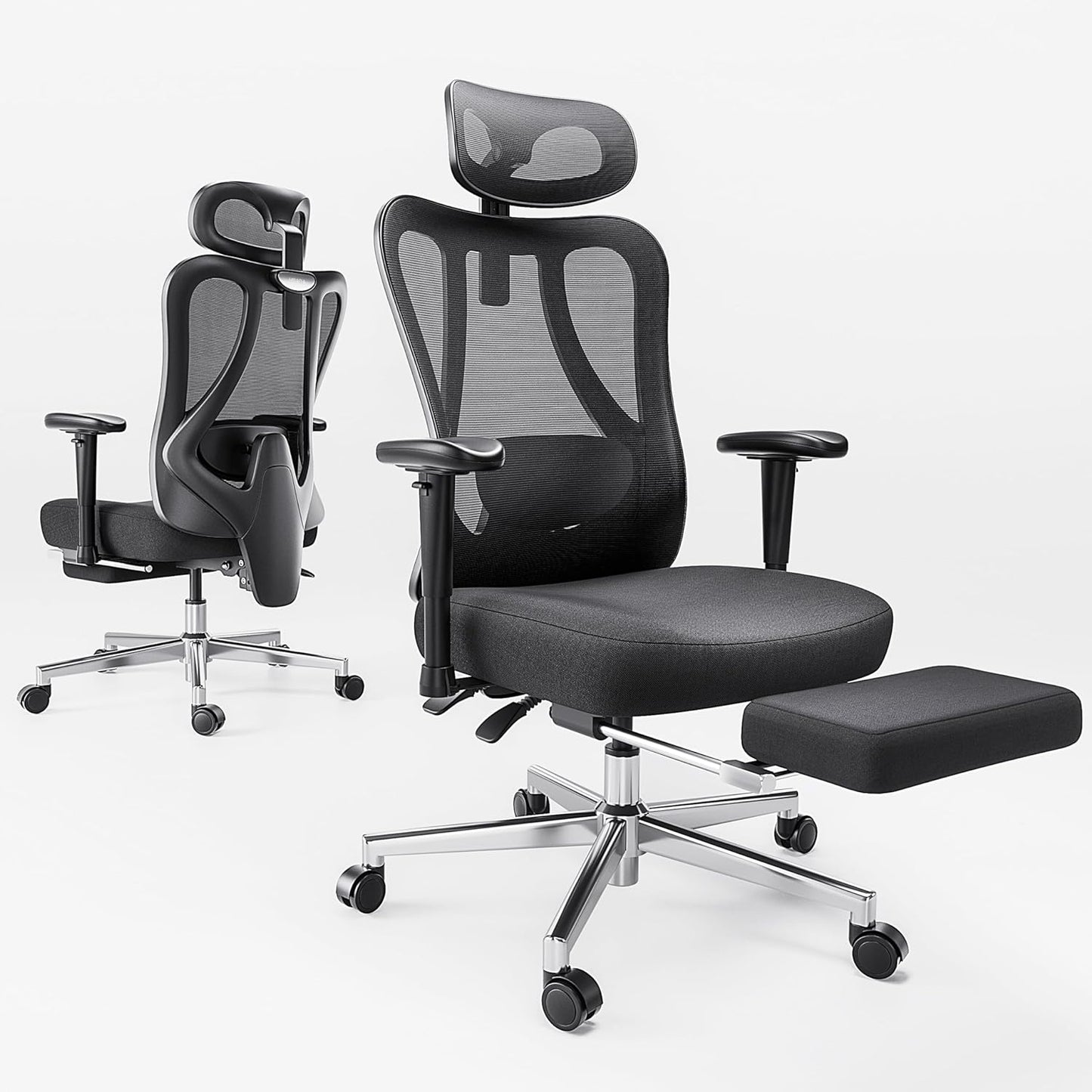 Hbada P3 Ergonnomic Office Chair with 2D Adjustable Lumbar Support, Office Chair with Adjustable Headrest and Armrest, 145° Stepless Tilt Function, Black(No Footrest)