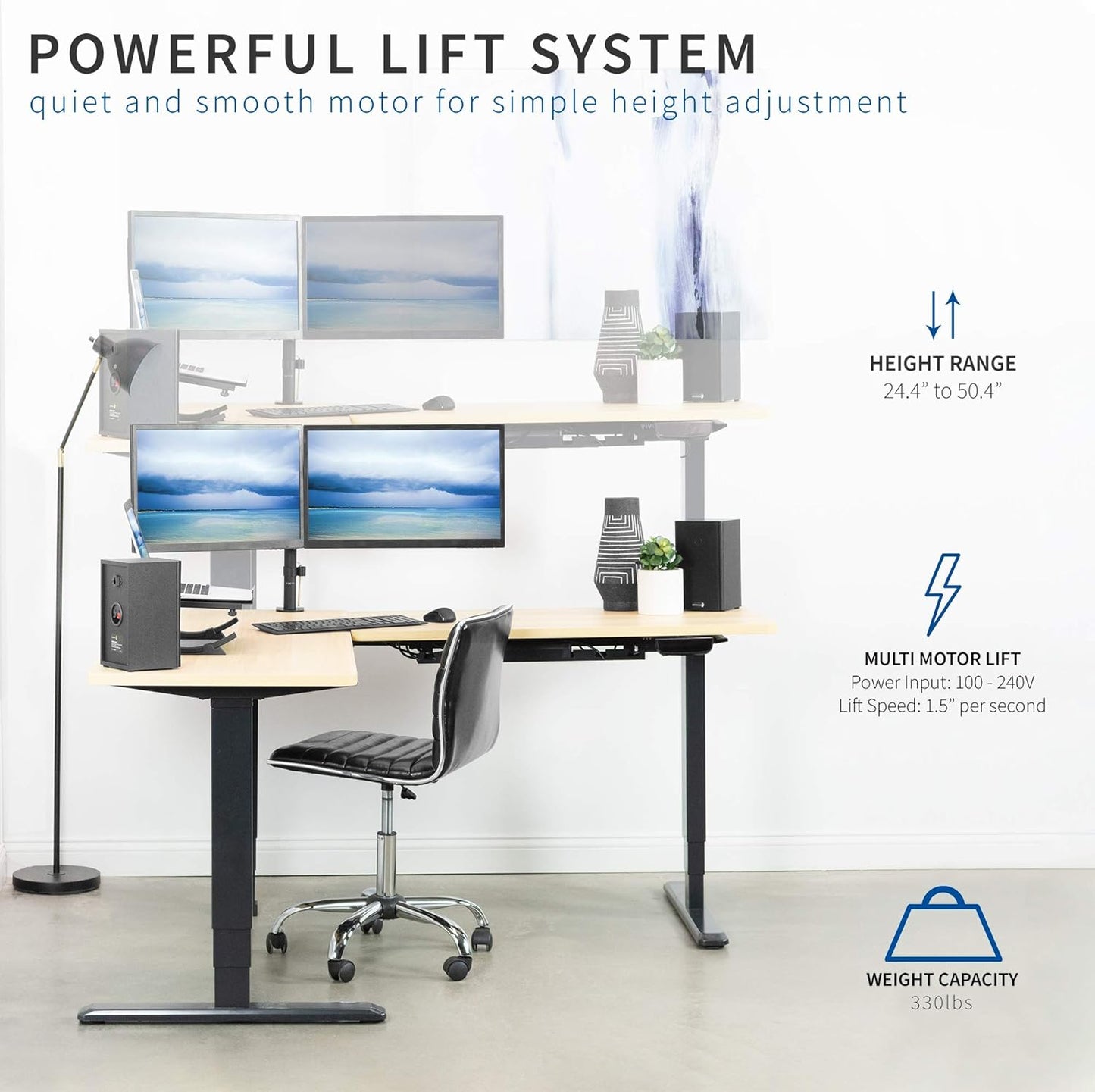 VIVO Electric Motor Sit Standing Height Adjustable Corner 3 Leg Desk Frame, Frame Only, Sit Stand Ergonomic L Frame, DESK-V133E