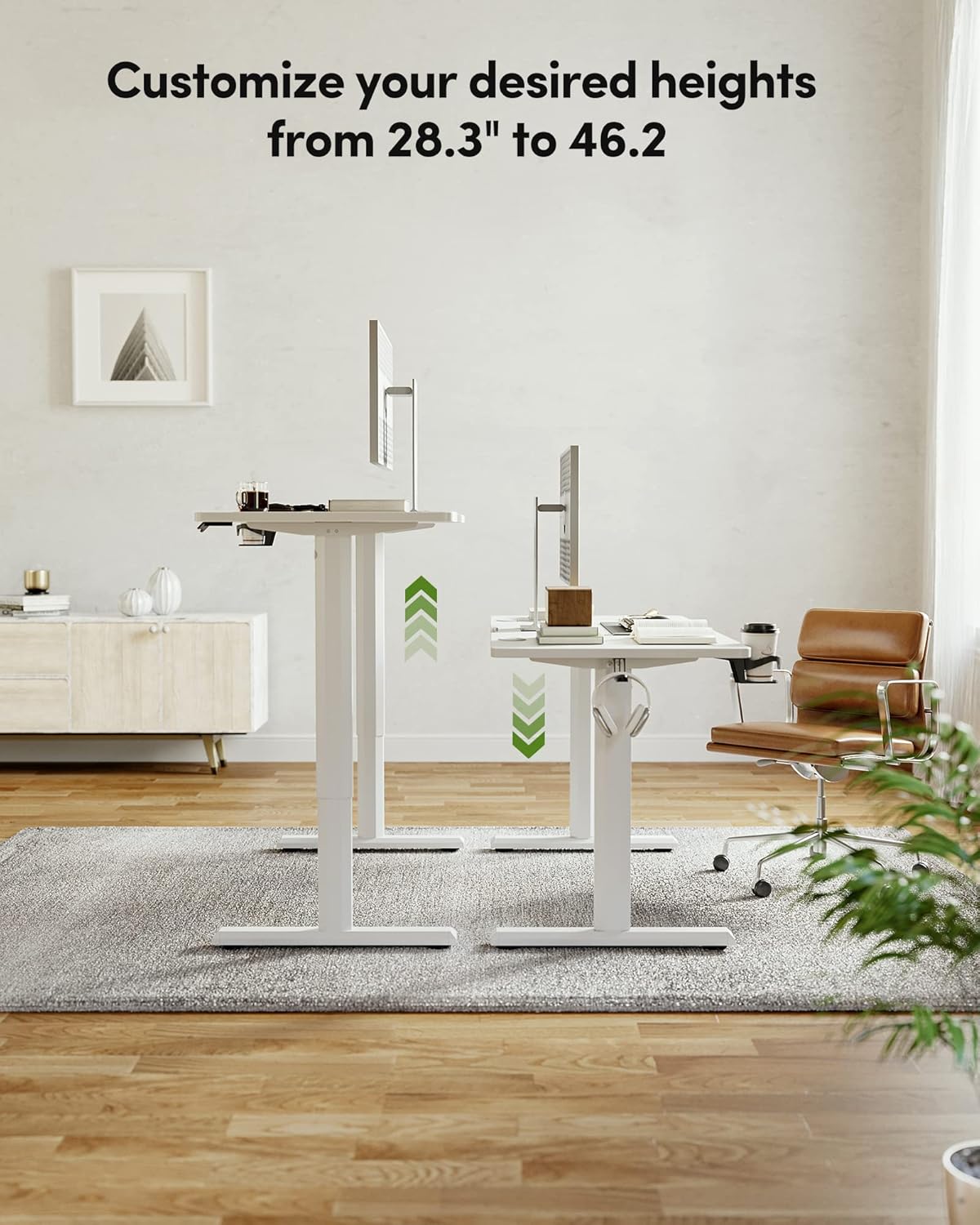 FEZIBO Height Adjustable Electric Standing Desk, 55 x 24 Inches Stand up Table, Sit Stand Home Office Desk with Splice Board, White
