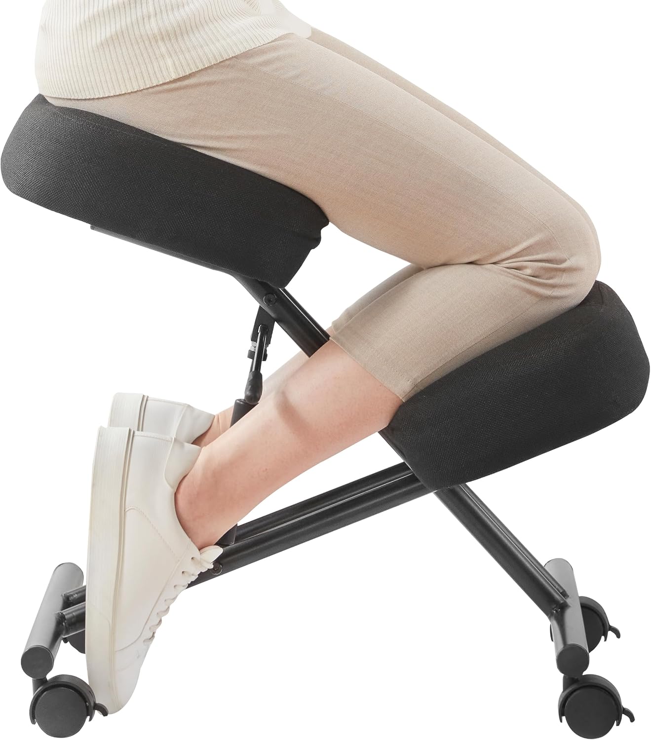 Ergonomic Kneeling Chair with Back Support, Kneeling Desk Chair for Home Office with Brake and Gliding Casters, Adjustable Posture Chair with High Back for Desk to Relieve Back Pain, Black PU