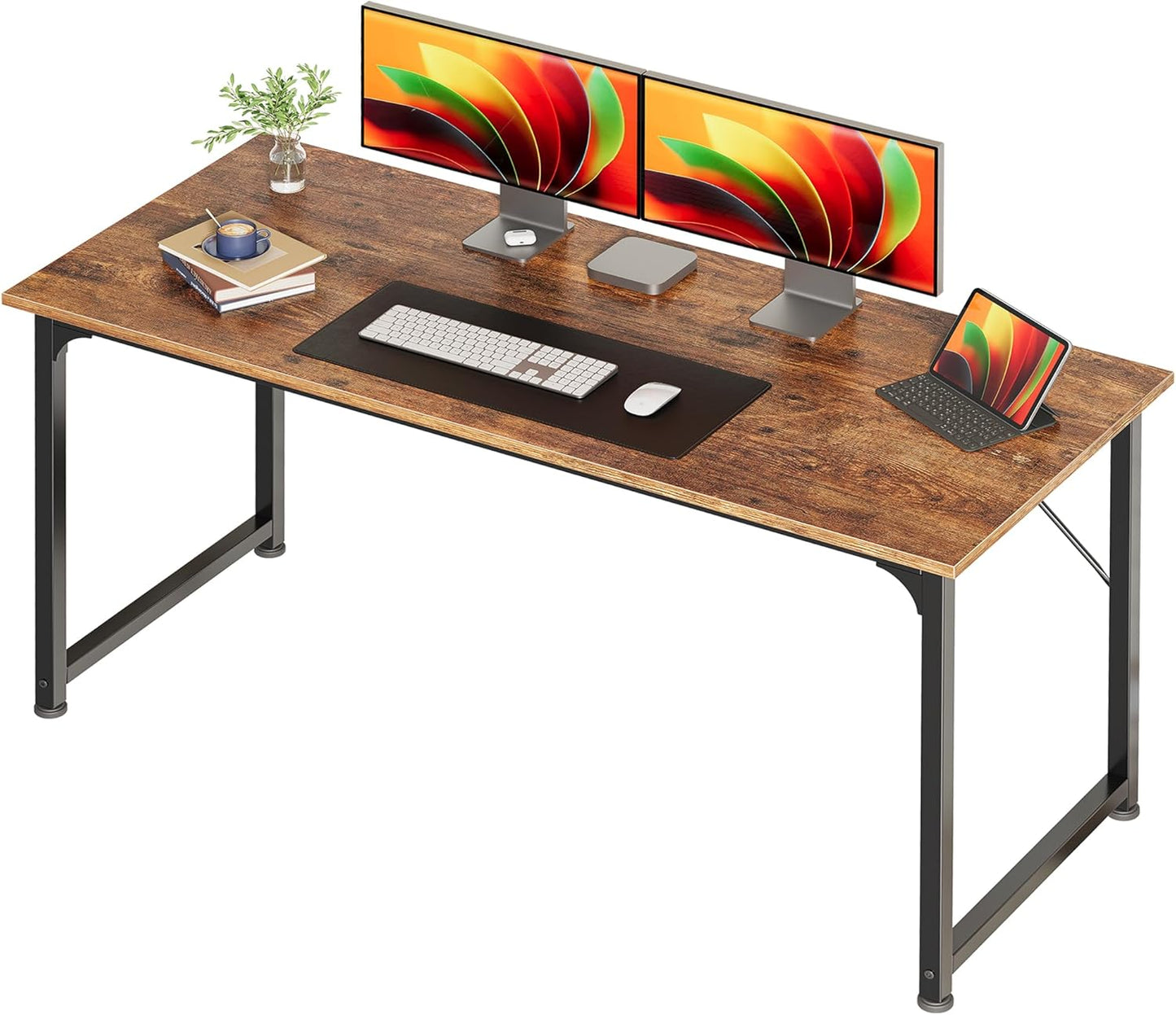 Huuger Computer Desk, 70 Inch Office Desk, Gaming Desk with Storage, Writing Desk Work Desk for Home Office, Study, Long Simple Desk, Large Legroom, Metal Frame, White