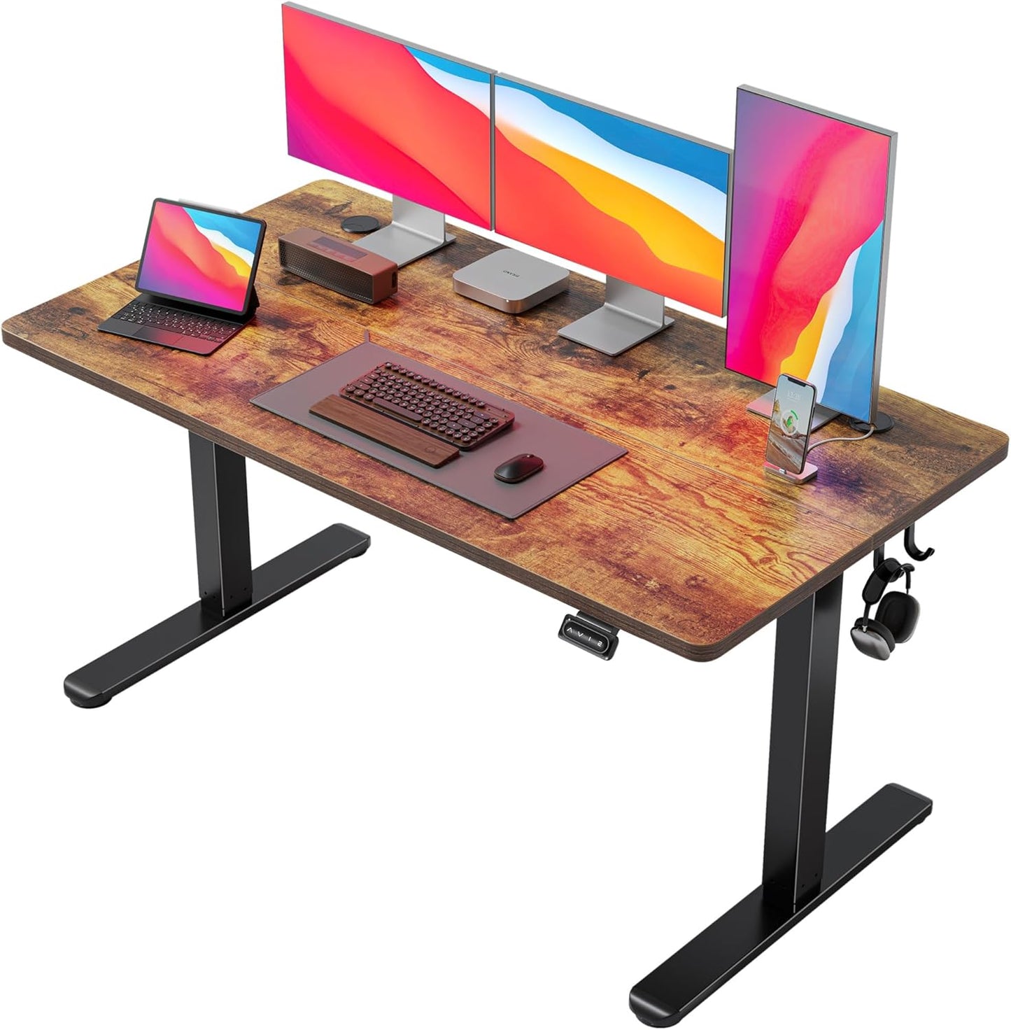 FEZIBO 40 x 24 Inchs Electric Standing Desk, Height Adjustable, Sit Stand Up, Computer Office Desk with Splice Board, White Frame/Light Rustic Top