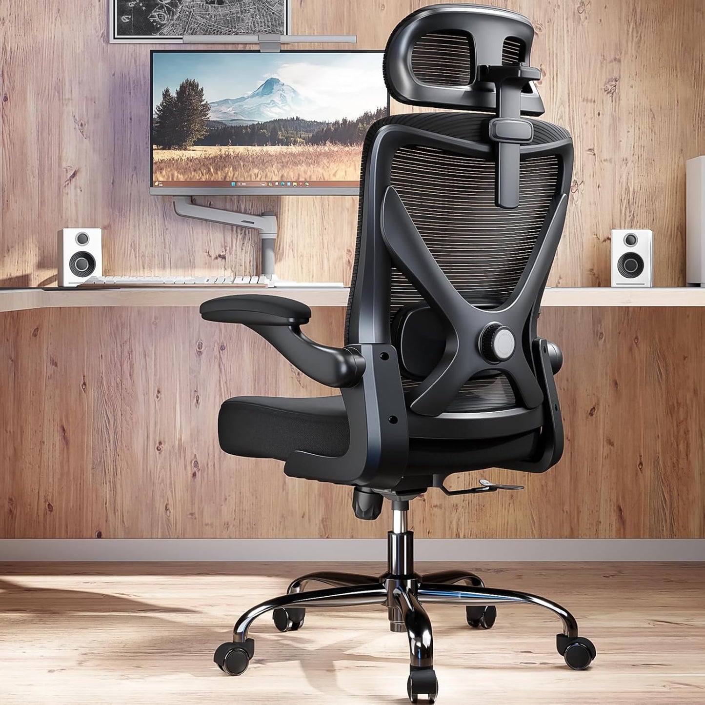 Ergonomic Office Chair - Computer Desk Chairs Comfy, Mesh High-Back Gaming Chair with Adjustable Lumbar Support, Executive Task Chair for Adults, Comfortable for Long Hours (Grey Silver)