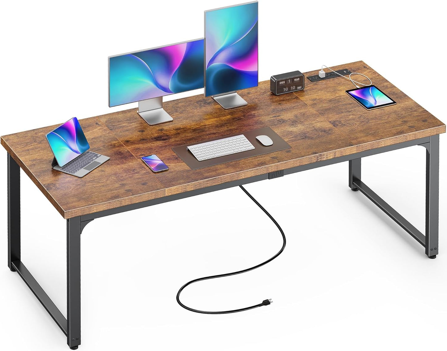 Huuger 63 x 24 inch Desk with Power Outlets & USB-C, Deeper & Thicker Desktop, Robust Metal Tubes, Computer Desk, Heavy Duty Office Desk, Work Gaming Desk, for Home Office, Black