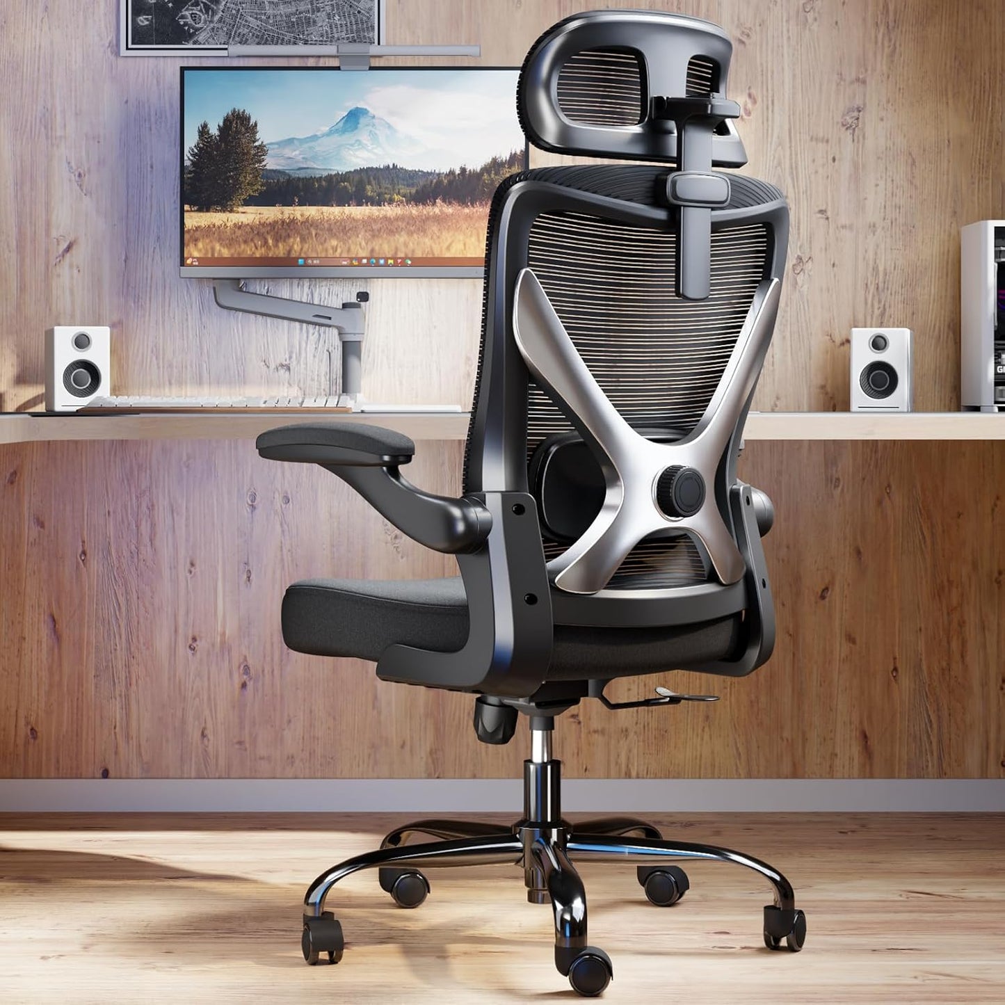 Ergonomic Office Chair - Computer Desk Chairs Comfy, Mesh High-Back Gaming Chair with Adjustable Lumbar Support, Executive Task Chair for Adults, Comfortable for Long Hours (Grey Silver)