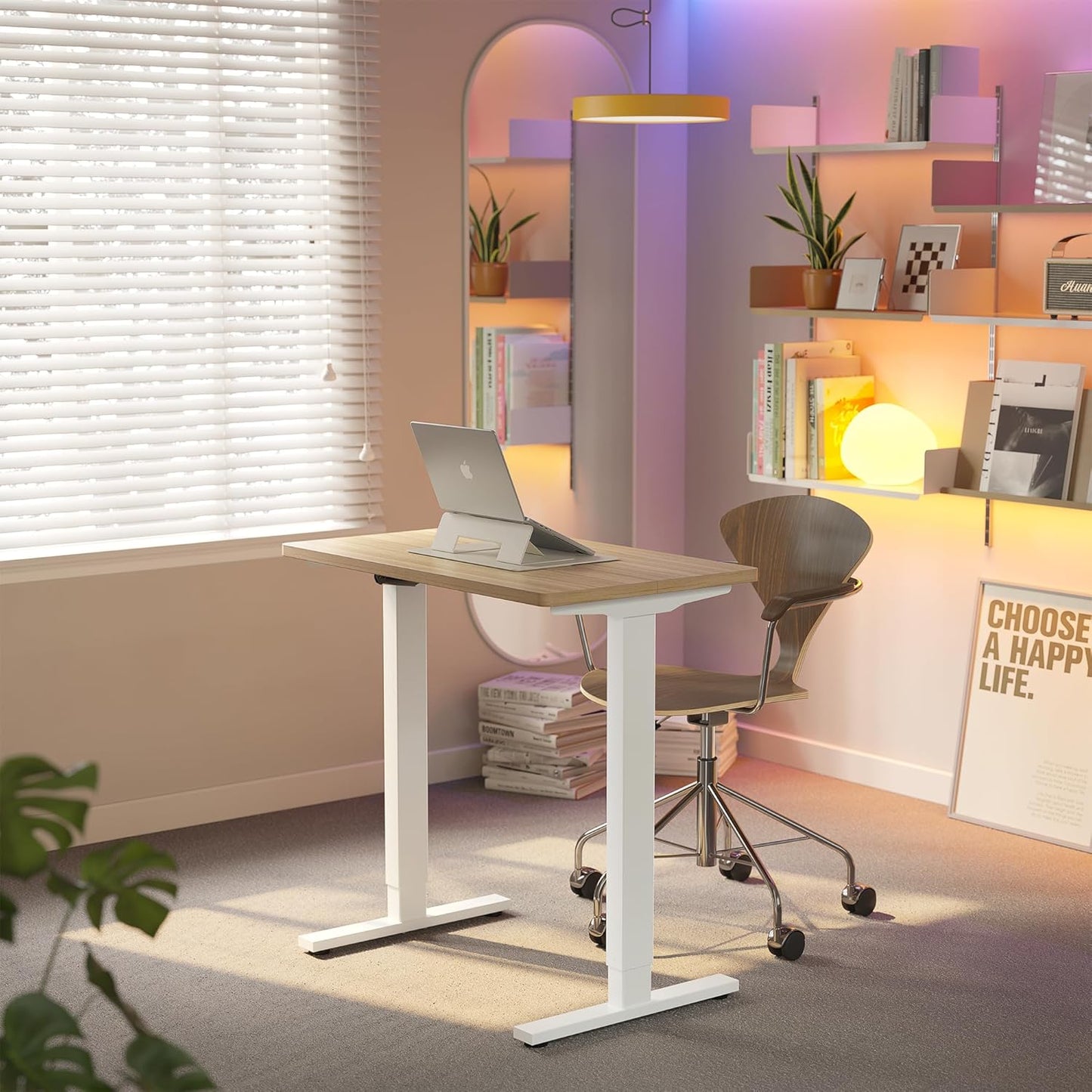 HUANUO 32" Small Electric Standing Desk Adjustable Height, 4 Memory Height Settings, Sit Stand Up Desk for Home Office & Computer Workstation, White and Gold Frame