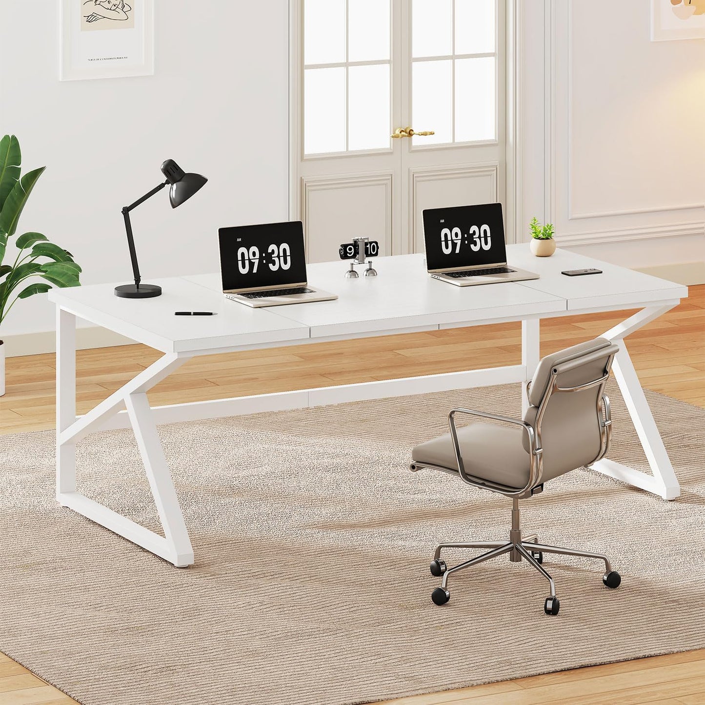 IBF Large Computer Desk, Rustic 70 Inch Long Home Office Metal Wood Desk, Industrial Big 2 Person Table for Executive Writing Study Gaming Workstation, Farmhouse Bedroom PC Laptop Double Desk