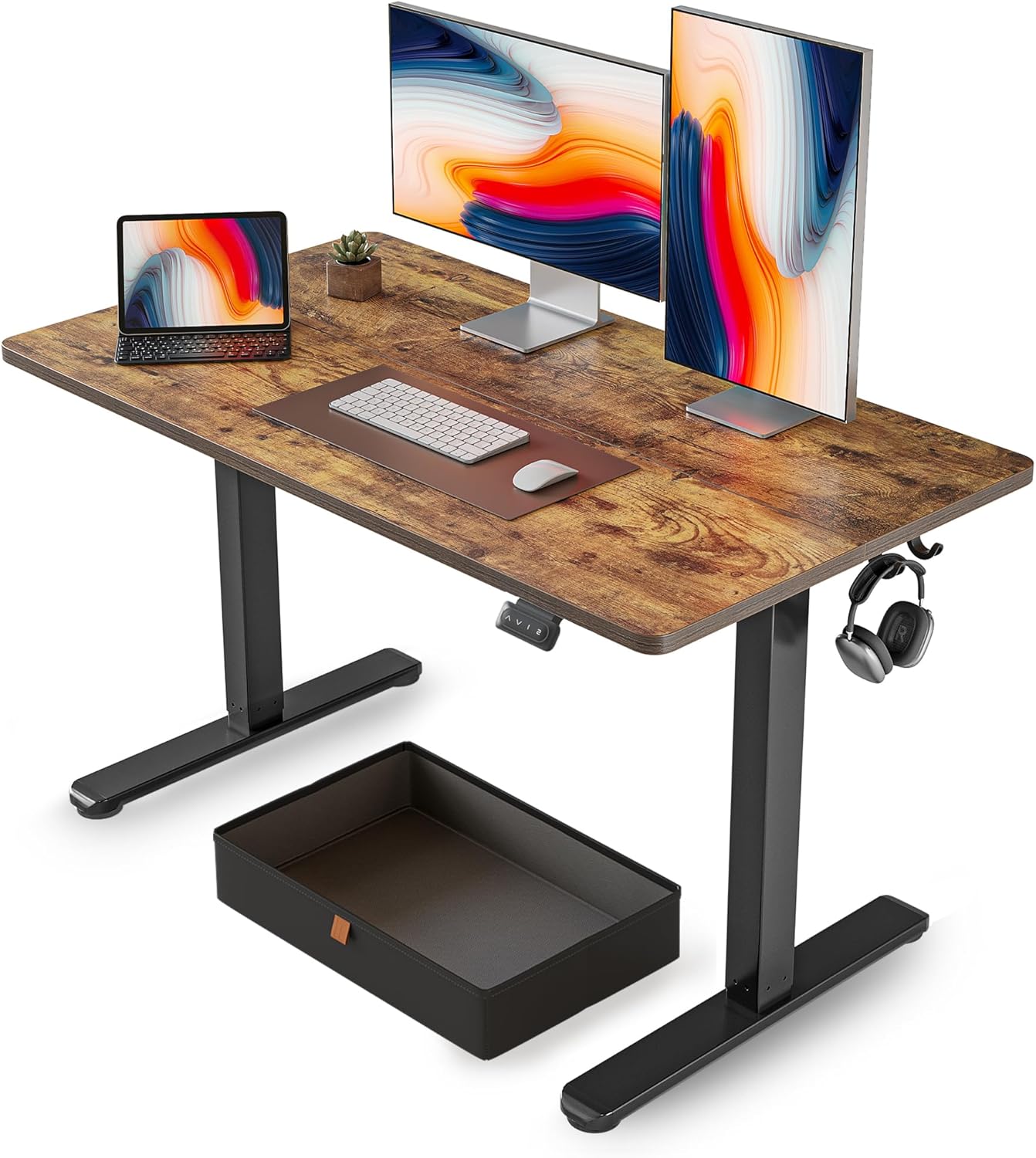 FEZIBO 40 x 24 Inchs Electric Standing Desk, Height Adjustable, Sit Stand Up, Computer Office Desk with Splice Board, White Frame/Light Rustic Top