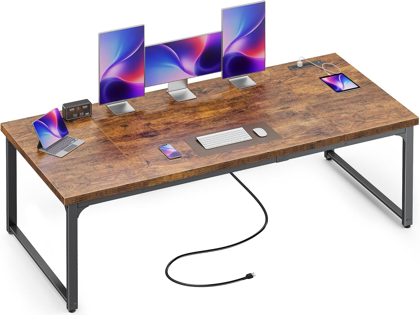 Huuger 63 x 24 inch Desk with Power Outlets & USB-C, Deeper & Thicker Desktop, Robust Metal Tubes, Computer Desk, Heavy Duty Office Desk, Work Gaming Desk, for Home Office, Black