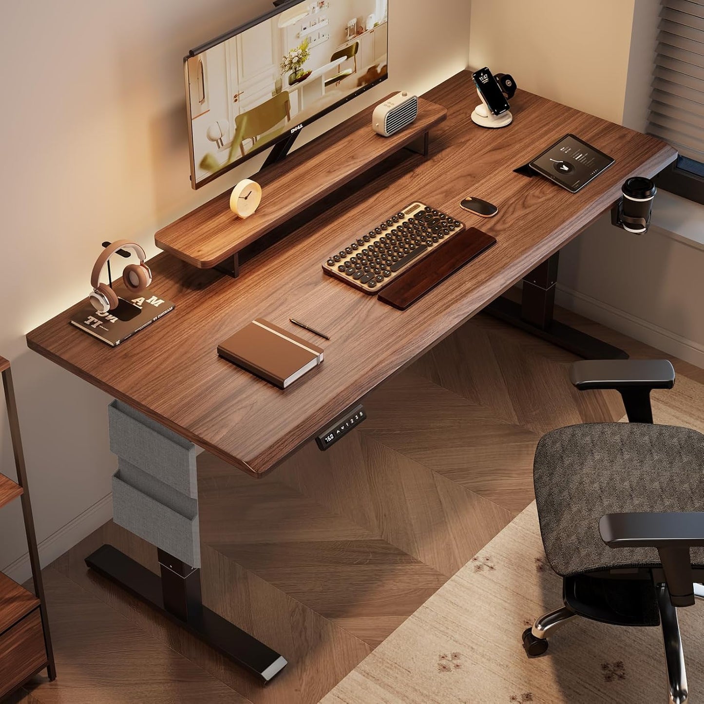 Dual Motor Standing Desk Frame Electric Adjustable Legs, Workstation Standing Desk Legs, with Storage Bag, Headphone Hook, and Caster Wheels