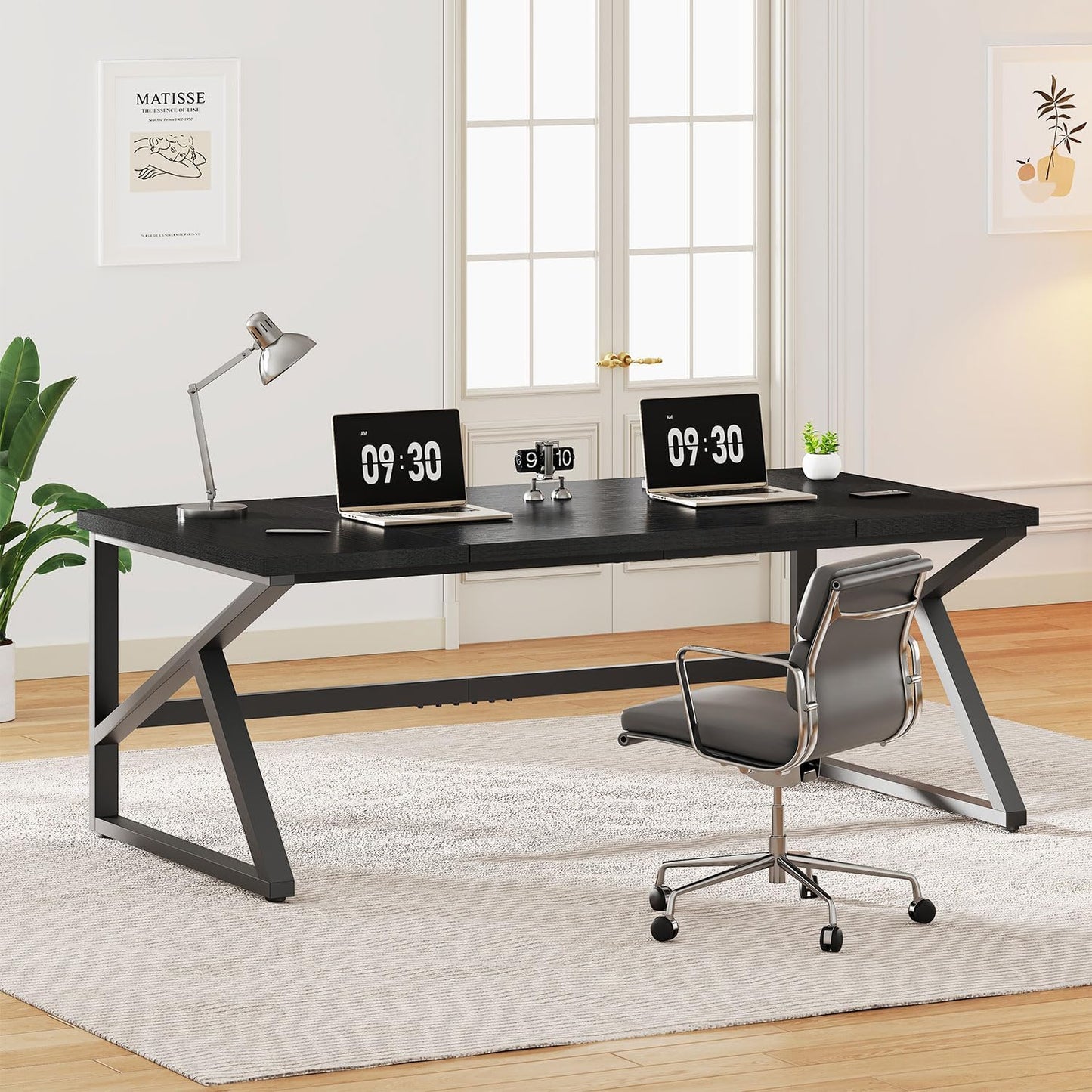 IBF Large Computer Desk, Rustic 70 Inch Long Home Office Metal Wood Desk, Industrial Big 2 Person Table for Executive Writing Study Gaming Workstation, Farmhouse Bedroom PC Laptop Double Desk