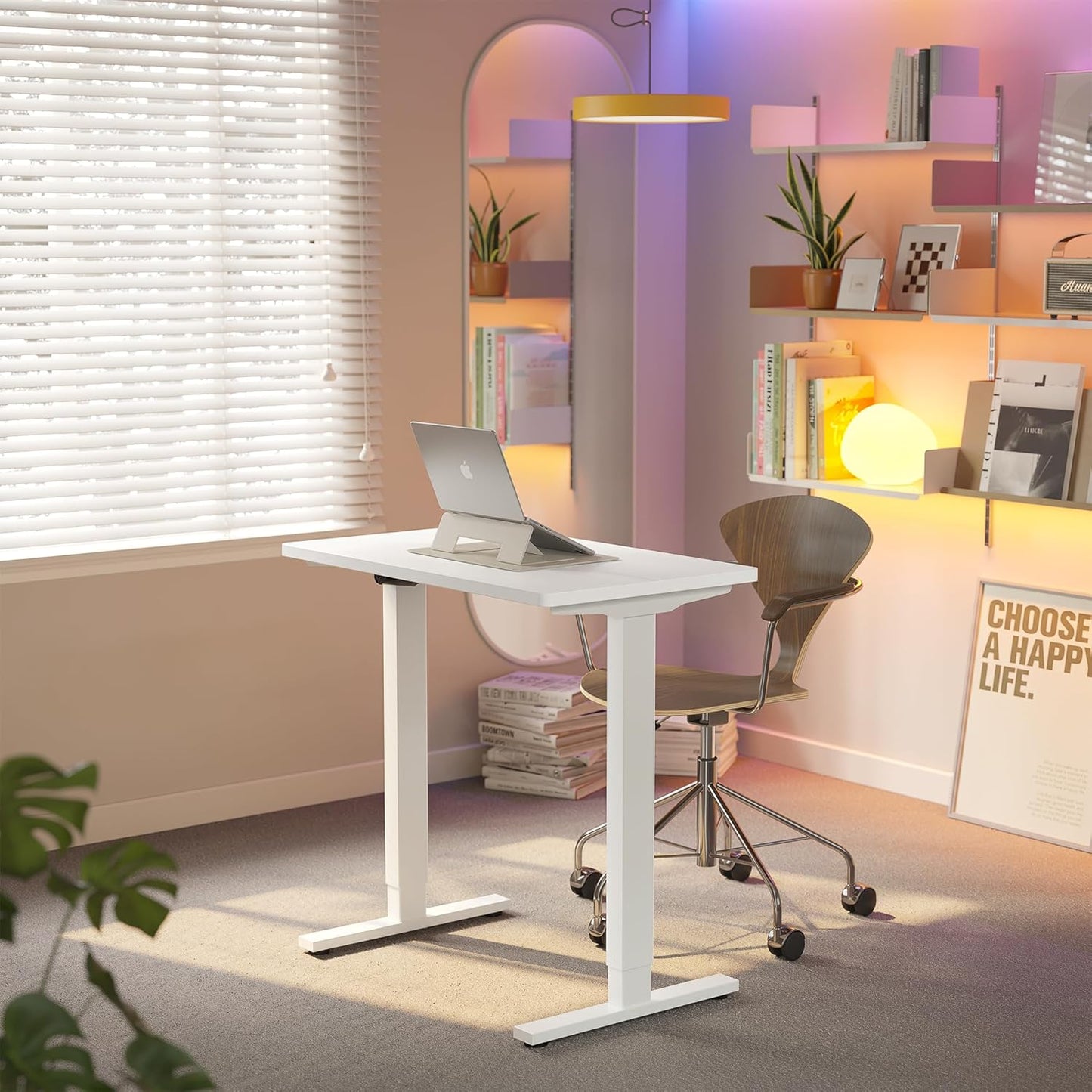 HUANUO 32" Small Electric Standing Desk Adjustable Height, 4 Memory Height Settings, Sit Stand Up Desk for Home Office & Computer Workstation, White and Gold Frame
