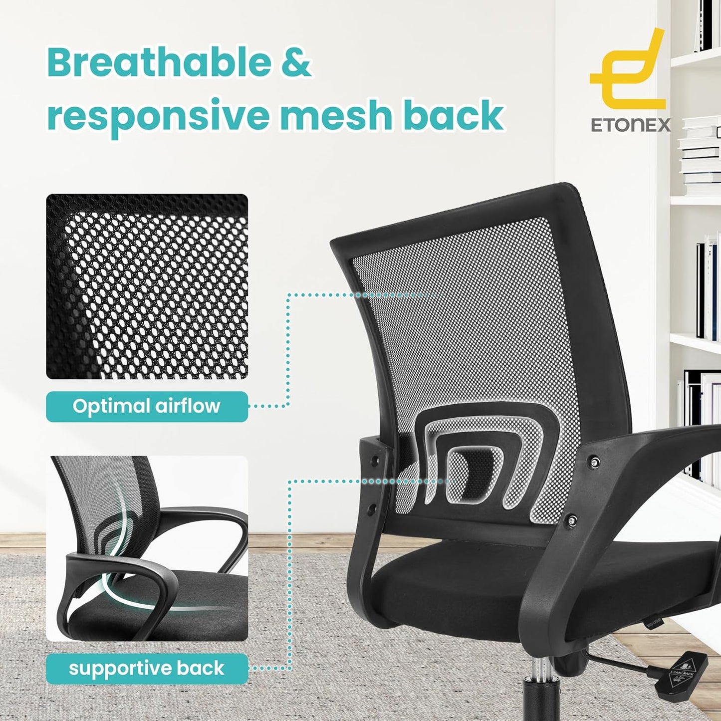 Office Chair with Ergonomic Mid Back Cushion Lumbar Support Adjustable Swivel Rolling Computer Gaming Desk Chair Comfy Mesh Seat Wheels Home Executive Use (1, All Black)
