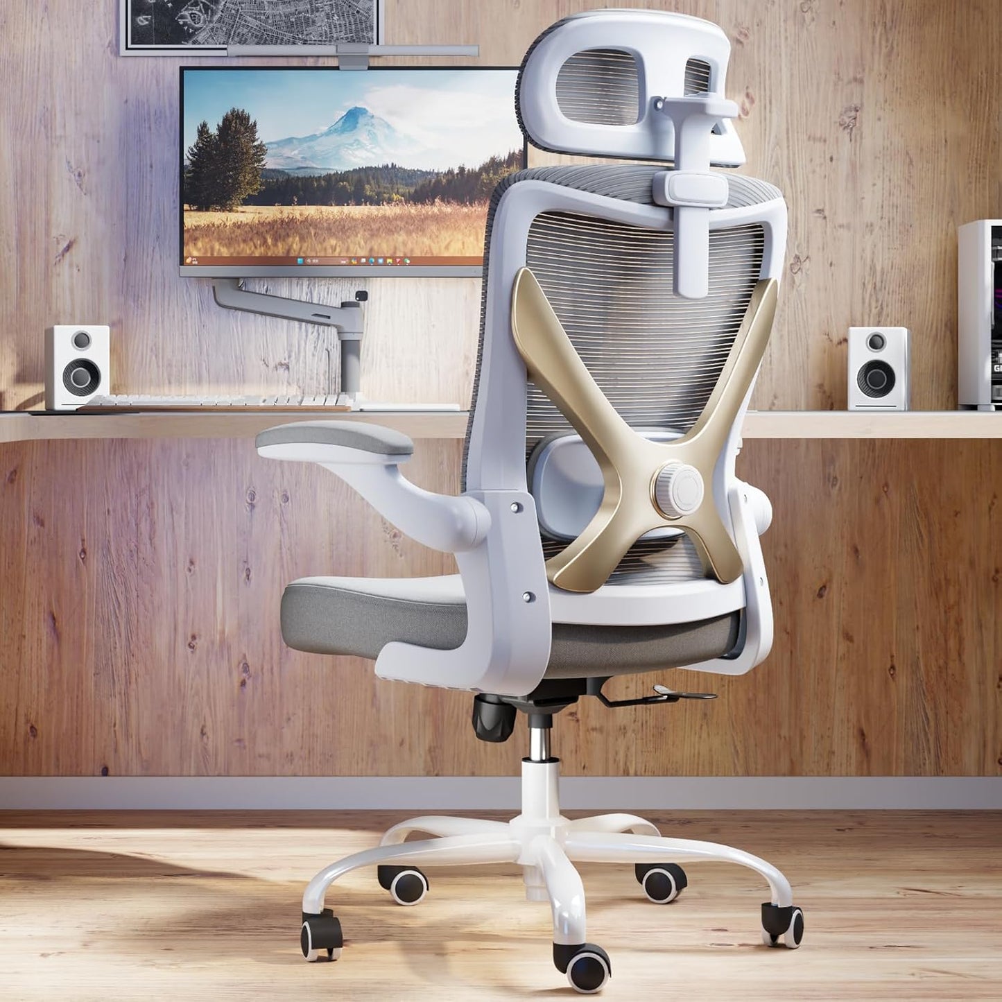 Ergonomic Office Chair - Computer Desk Chairs Comfy, Mesh High-Back Gaming Chair with Adjustable Lumbar Support, Executive Task Chair for Adults, Comfortable for Long Hours (Grey Silver)