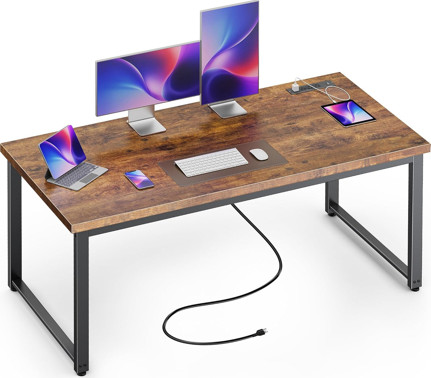 Huuger 63 x 24 inch Desk with Power Outlets & USB-C, Deeper & Thicker Desktop, Robust Metal Tubes, Computer Desk, Heavy Duty Office Desk, Work Gaming Desk, for Home Office, Black