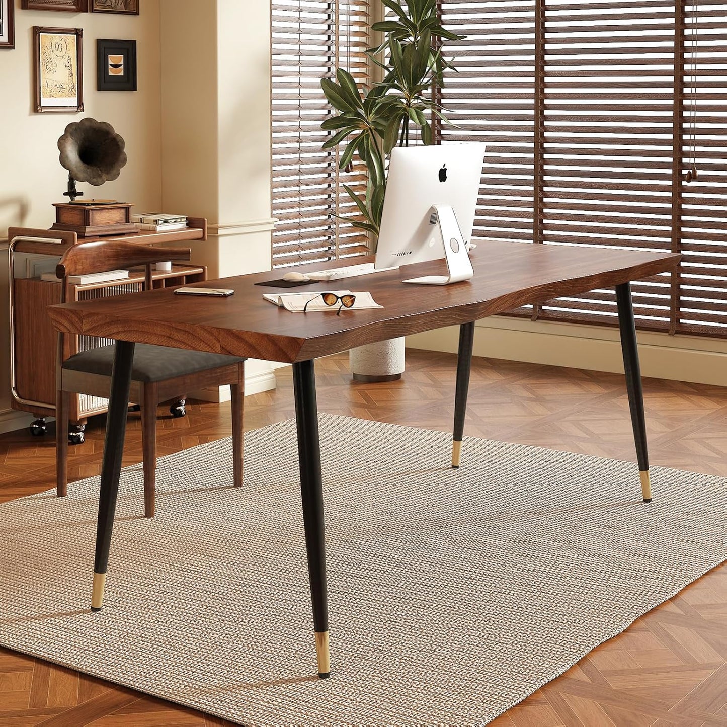 Solid Wood Desk 55 inches, Wood Computer Desk,Home Office Desk Wooden Rustic Writing Desk Modern Simple Design,Ideal for Study, Writing, Dining